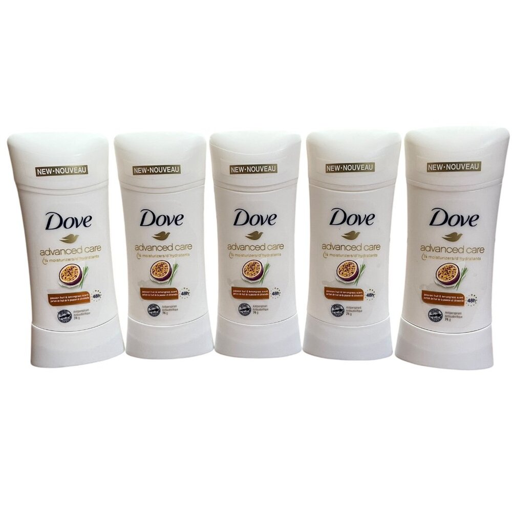 5X Dove Advanced Care Deodorant Stick, Passion Fruit & Lemongrass, 2.6 oz, New